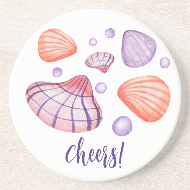 Aquarell Seashells Runder Sandstein Untersetzer (Vorne)