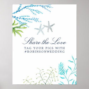 Aquarell Seaweed Beach Wedding Hashtag Poster