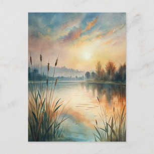 Aquarell See Sonnenaufgang Friedlich Postkarte
