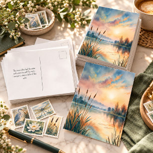 Aquarell See Sonnenaufgang Friedlich Postkarte