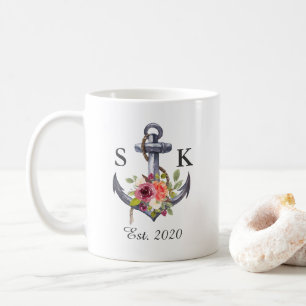 Aquarell-Seeanker-Wedding Blumenknoten Tasse