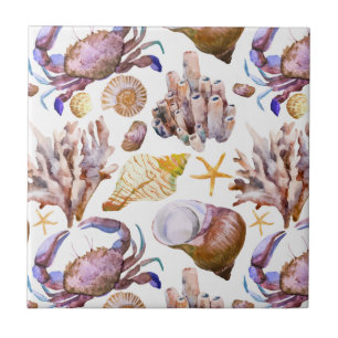 Aquarell-Seeleben-Muster 4 Fliese