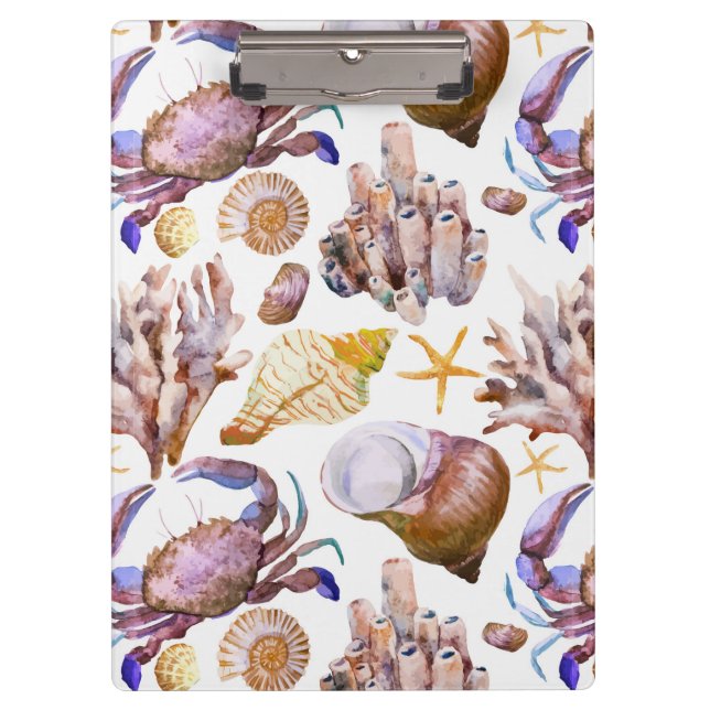 Aquarell-Seeleben-Muster 4 Klemmbrett (Vorderseite)