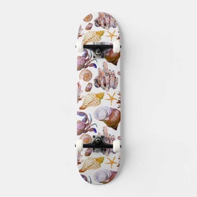 Aquarell-Seeleben-Muster 4 Skateboard (Vorderseite)