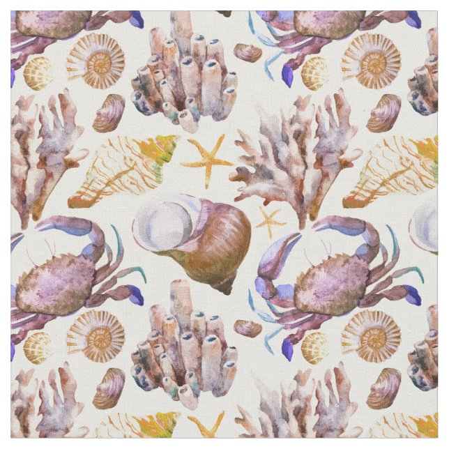 Aquarell-Seeleben-Muster 4 Stoff (Nahaufnahme)