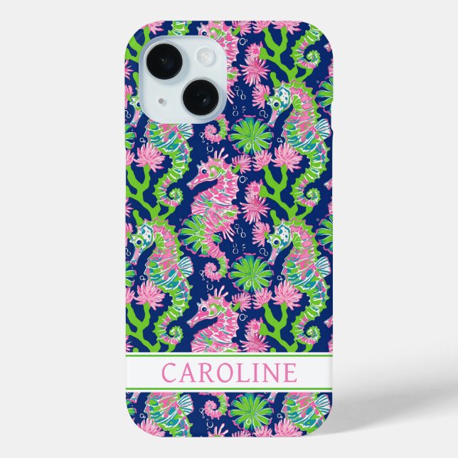 Aquarell-Seepferdchen-Monogramm Case-Mate iPhone Hülle (Rückseite)