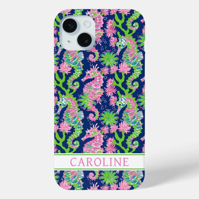 Aquarell-Seepferdchen-Monogramm Case-Mate iPhone Hülle (Rückseite)