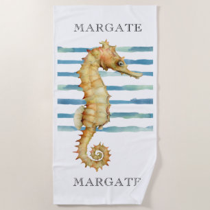 Aquarell-Seepferdchen-Strand-Küsten-MARGATE Strandtuch