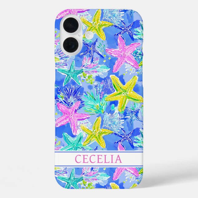 Aquarell-Seestern-Monogramm Case-Mate iPhone Hülle (Rückseite)