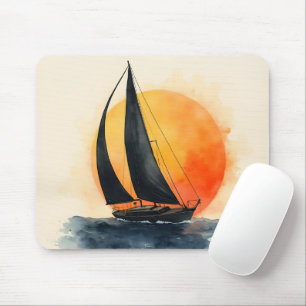 Aquarell-Segelboot bei Sonnenuntergang Mousepad