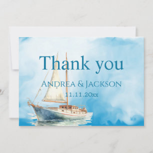 Aquarell-Segelboot-Hochzeit Danke
