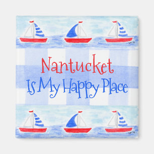 Aquarell-Segelboot Karo Glücklicher Ort STADTNAME Magnet