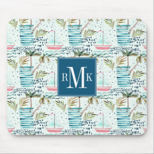 Aquarell-Segelboot mit Palme-Muster Mousepad