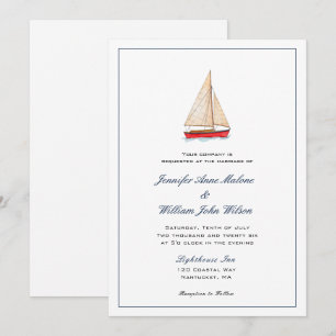 Aquarell-Segelboot-Nautische Hochzeitseinladung Ankündigung