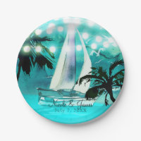 Aquarell-Segelboot Palmen & Lichterkette