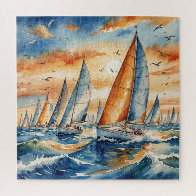 Aquarell-Segelboot-Regatta Puzzle (Vertikal)