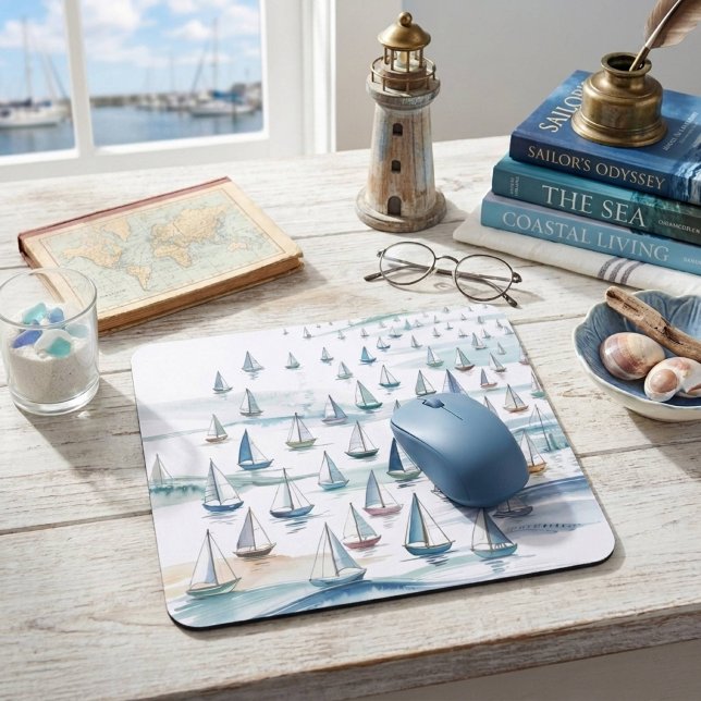 Aquarell-Segelboote auf See Nautical Mousepad (Von Creator hochgeladen)