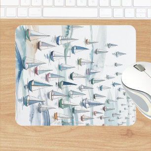 Aquarell-Segelboote auf See Nautical Mousepad