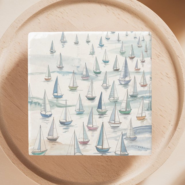 Aquarell-Segelboote auf See Nautical Steinuntersetzer (Von Creator hochgeladen)