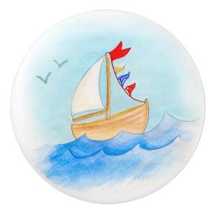 Aquarell-Segelbootgriff Keramikknauf