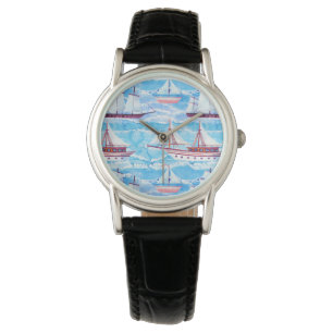Aquarell-Segelschiff-Muster Armbanduhr