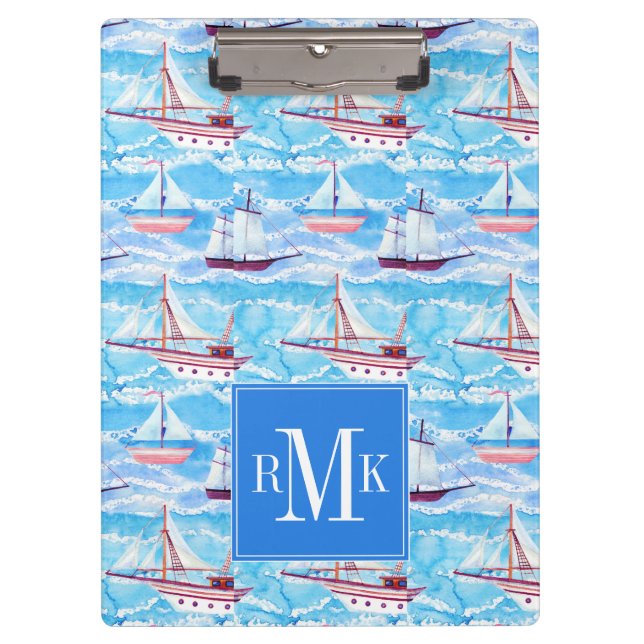 Aquarell-Segelschiff-Muster Klemmbrett (Vorderseite)