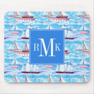 Aquarell-Segelschiff-Muster Mousepad