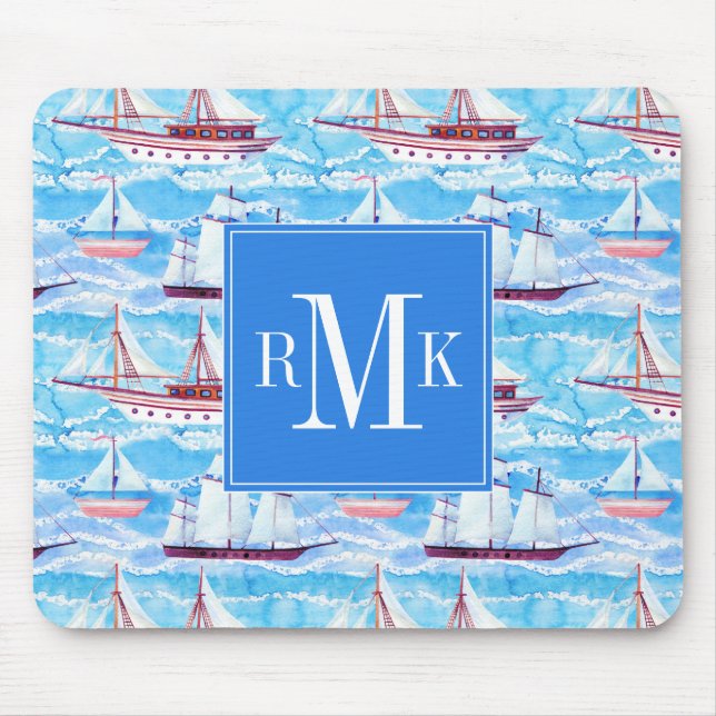 Aquarell-Segelschiff-Muster Mousepad (Vorne)