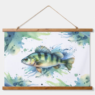 Aquarell-Serie: Barsch Wandteppich Mit Holzrahmen