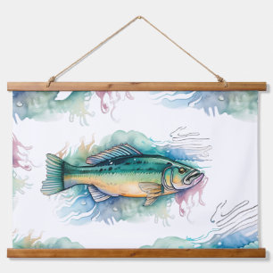 Aquarell-Serie: Bass Wandteppich Mit Holzrahmen