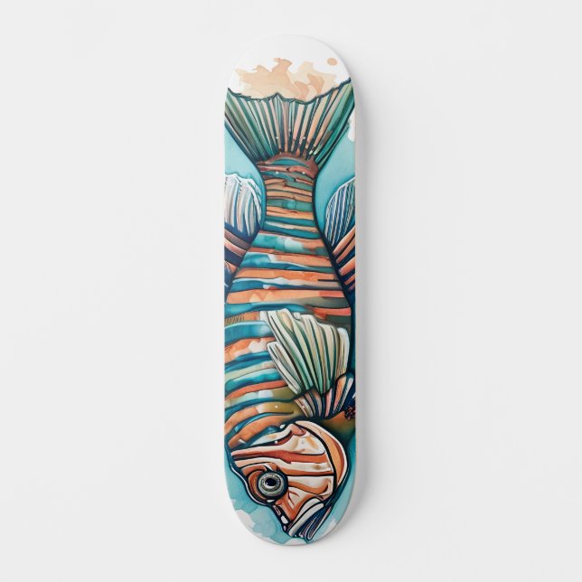 Aquarell-Serie: Feuerfisch Skateboard (Vorderseite)