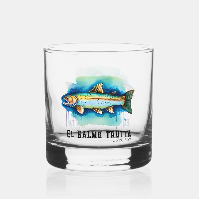 Aquarell-Serie: Forelle/Lachs Whiskyglas (Vorderseite)