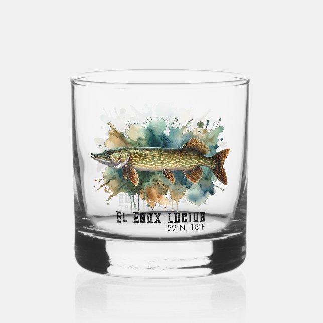Aquarell-Serie: Hecht Whiskyglas (Vorderseite)