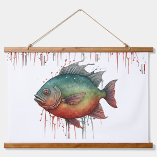 Aquarell-Serie: Piranha Wandteppich Mit Holzrahmen