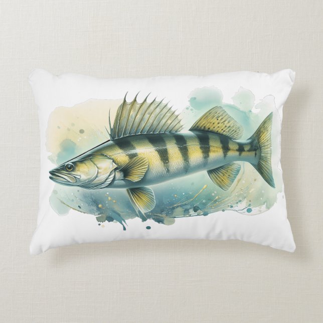 Aquarell-Serie: Zander/Walleye Dekokissen (Vorderseite)