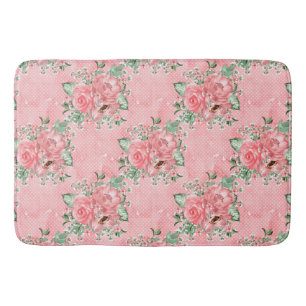 Aquarell-Shabby-Chic-Rosa-Rosen und Punkte Badematte