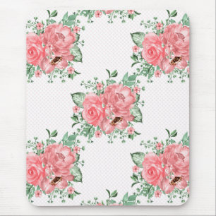 Aquarell Shabby Chic rosa Rosen und Punkte Mousepad