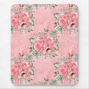 Aquarell Shabby Chic rosa Rosen und Punkte Mousepad