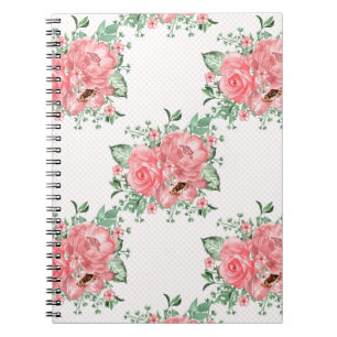 Aquarell-Shabby-Chic-Rosa-Rosen und Punkte Notizblock
