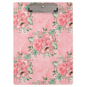 Aquarell Shabby Chic rosa Rosen und Tupfen Klemmbrett