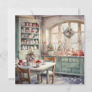 Aquarell Shabby Chic Weihnachten Küche Mitteilungskarte