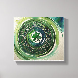 Aquarell-Shamrock-Keltischer-Knoten-Leinwanddruck  Leinwanddruck