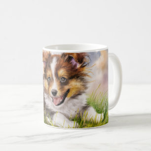 Aquarell Sheltie Welpe Kaffeetasse