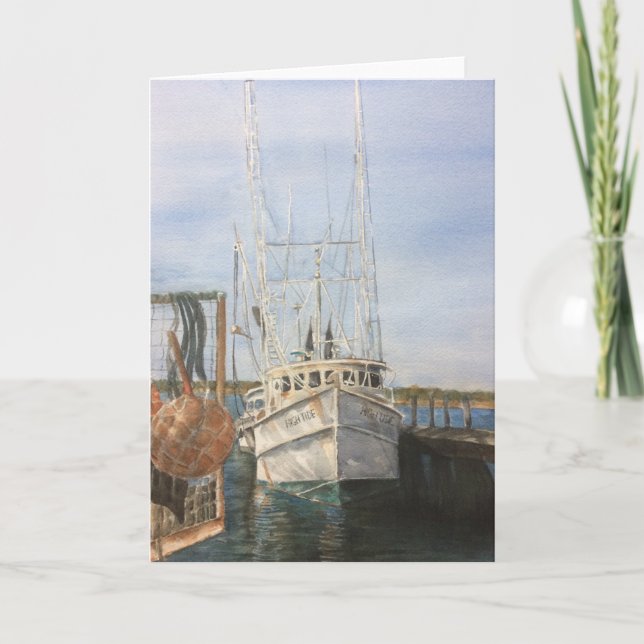 Aquarell Shrimpenboot Küstenfischerei Dankeskarte (Vorderseite)