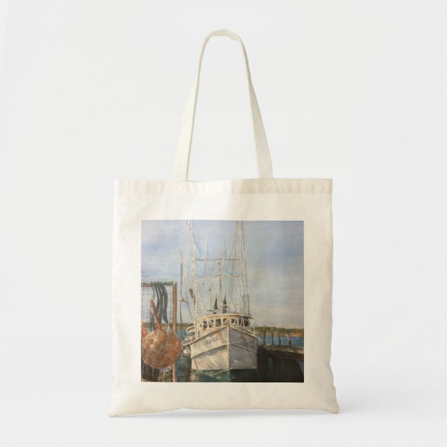 Aquarell Shrimpenboot Küstenfischerei Tote Tasche (Vorne)