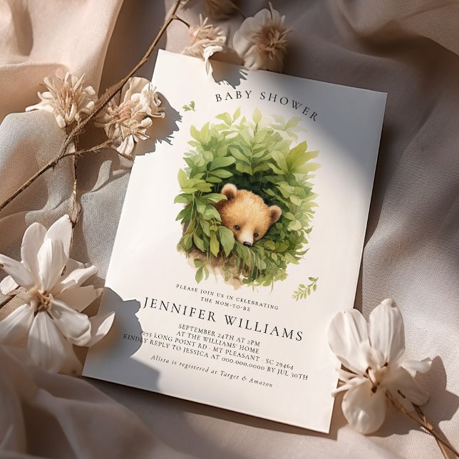 Aquarell Shy Brown Bear Baby Dusche Einladung (Von Creator hochgeladen)