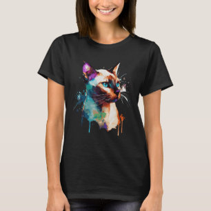 Aquarell Siamese Katze farbig Siam Kitten Katzen T-Shirt