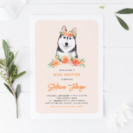 Aquarell Sibirische Husky Peach Floral Baby Dusche Einladung