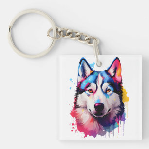 Aquarell Sibirischer Husky Farbige Kunst Schlüsselanhänger