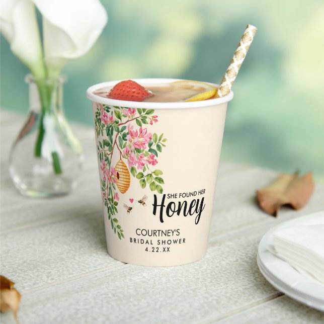 Aquarell Sie fand ihren Honig Junggesellinnenabsch Pappbecher (In Situ)